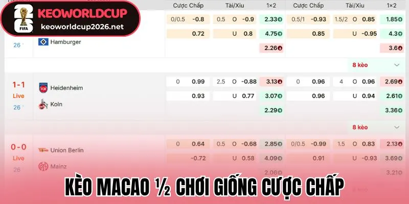Kèo Macao ½ chơi giống cược chấp