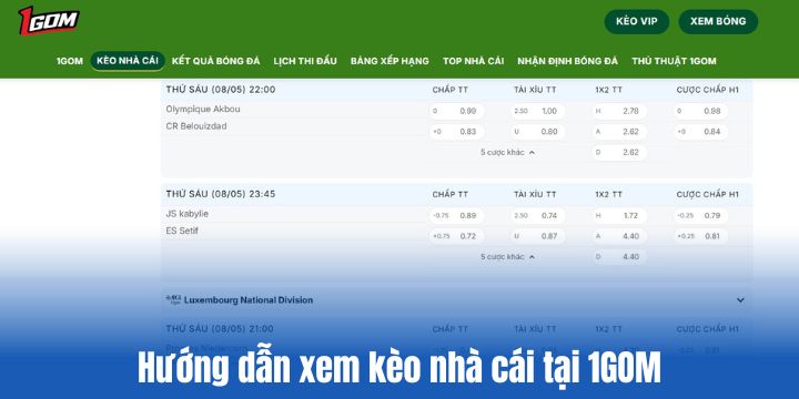 Hướng dẫn xem kèo bóng hôm nay trên 1GOM