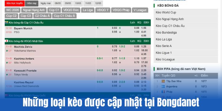 Bongdanet - Cập nhật tỷ lệ kèo & nhận định chuyên môn trước trận 2 Các loại kèo có tại Bongdanet
