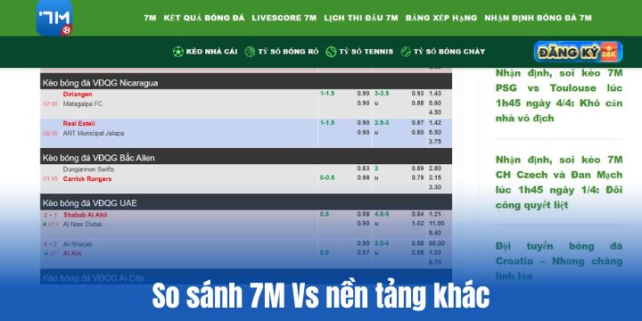7M - Chuyên trang Livescore & tỷ lệ kèo trực tuyến 24/7 6 So sánh 7M với các nền tảng khác